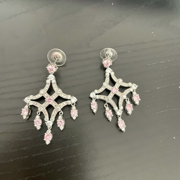 Vintage Silver-plated Earrings with Pink Rhinestones - Picture 6 of 6